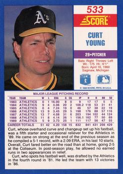 1990 Score #533 Curt Young Back
