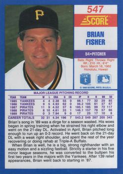 1990 Score #547 Brian Fisher Back