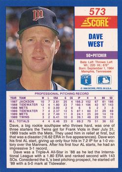 1990 Score #573 Dave West Back