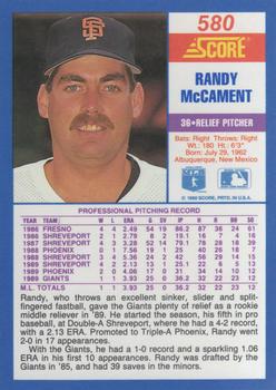 1990 Score #580 Randy McCament Back
