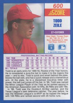 1990 Score #600 Todd Zeile Back