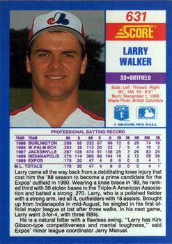 1990 Score #631 Larry Walker Back
