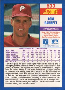 1990 Score #633 Tom Barrett Back