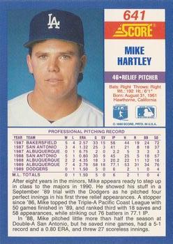 1990 Score #641 Mike Hartley Back