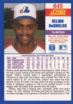 1990 Score #645 Delino DeShields Back