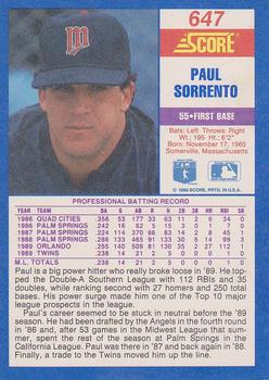 1990 Score #647 Paul Sorrento Back