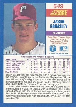 1990 Score #649 Jason Grimsley Back