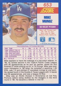 1990 Score #653 Mike Munoz Back