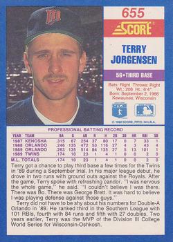 1990 Score #655 Terry Jorgensen Back