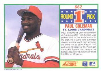 1990 Score #662 Paul Coleman Back