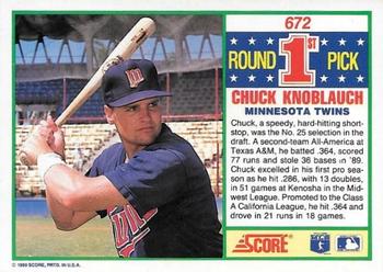 1990 Score #672 Chuck Knoblauch Back