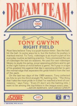 1990 Score #685 Tony Gwynn Back