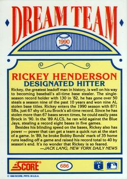 1990 Score #686 Rickey Henderson Back