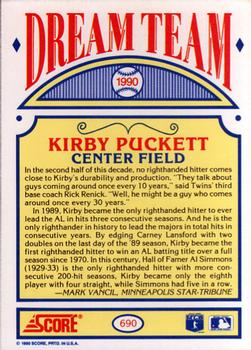 1990 Score #690 Kirby Puckett Back