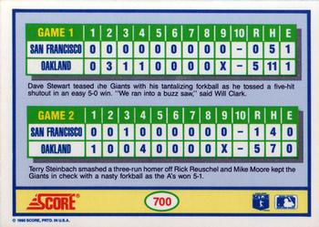 1990 Score #700 World Series Games 1 and 2 Back