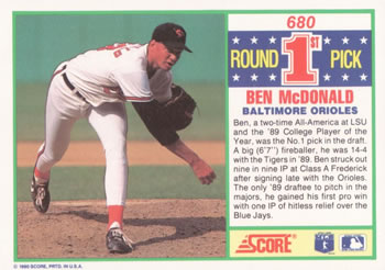 1990 Score #680 Ben McDonald Back