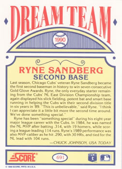 1990 Score #691 Ryne Sandberg Back