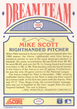 1990 Score #692 Mike Scott Back