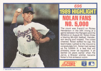 1990 Score #696 Nolan Ryan Back