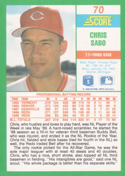 1990 Score #70 Chris Sabo Back