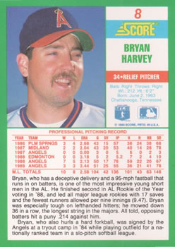 1990 Score #8 Bryan Harvey Back