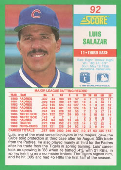 1990 Score #92 Luis Salazar Back