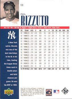 2000 Upper Deck Yankees Legends #11 Phil Rizzuto Back