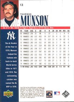 2000 Upper Deck Yankees Legends #13 Thurman Munson Back