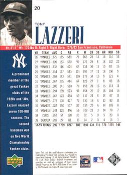 2000 Upper Deck Yankees Legends #20 Tony Lazzeri Back