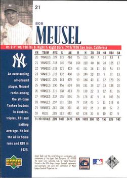 2000 Upper Deck Yankees Legends #21 Bob Meusel Back