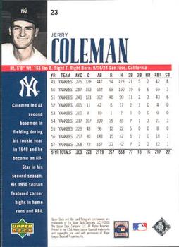 2000 Upper Deck Yankees Legends #23 Jerry Coleman Back