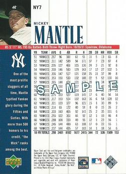 2000 Upper Deck Yankees Legends #NY7 Mickey Mantle Back
