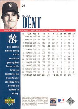 2000 Upper Deck Yankees Legends #25 Bucky Dent Back