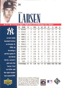 2000 Upper Deck Yankees Legends #26 Don Larsen Back