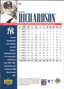 2000 Upper Deck Yankees Legends #27 Bobby Richardson Back