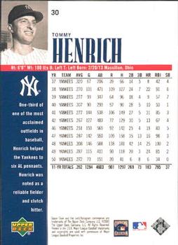 2000 Upper Deck Yankees Legends #30 Tommy Henrich Back