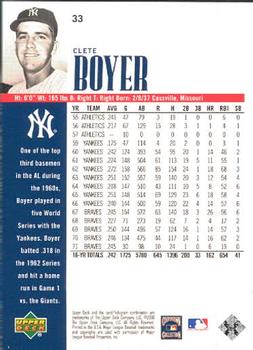 2000 Upper Deck Yankees Legends #33 Clete Boyer Back