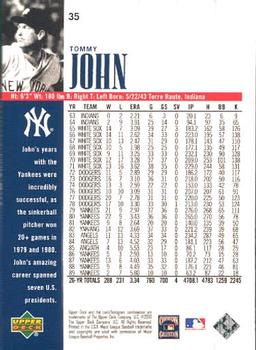 2000 Upper Deck Yankees Legends #35 Tommy John Back
