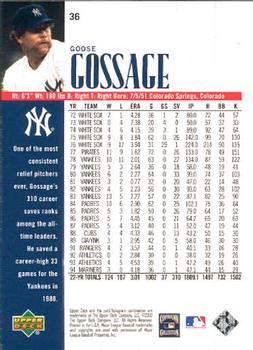 2000 Upper Deck Yankees Legends #36 Goose Gossage Back