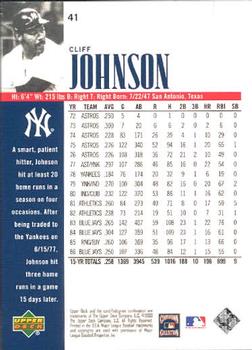 2000 Upper Deck Yankees Legends #41 Cliff Johnson Back