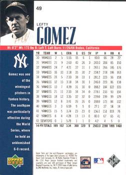2000 Upper Deck Yankees Legends #49 Lefty Gomez Back