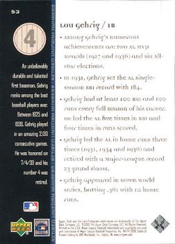 2000 Upper Deck Yankees Legends #53 Lou Gehrig Back