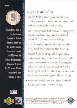 2000 Upper Deck Yankees Legends #58 Roger Maris Back