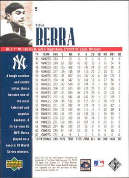 2000 Upper Deck Yankees Legends #5 Yogi Berra Back