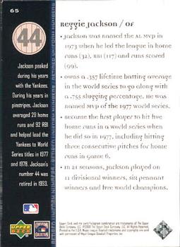 2000 Upper Deck Yankees Legends #65 Reggie Jackson Back
