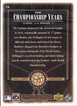 2000 Upper Deck Yankees Legends #74 Joe DiMaggio Back