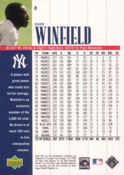 2000 Upper Deck Yankees Legends #8 Dave Winfield Back