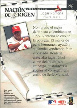 2003 Donruss Estrellas - Nacion de Origen #13 Edgar Renteria Back