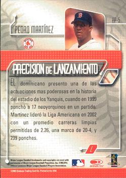 2003 Donruss Estrellas - Precision De Lanzamiento #PP-5 Pedro Martinez Back