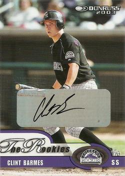 2003 Donruss/Leaf/Playoff (DLP) Rookies & Traded - 2003 Donruss Rookies & Traded Autographs #11 Clint Barmes Front